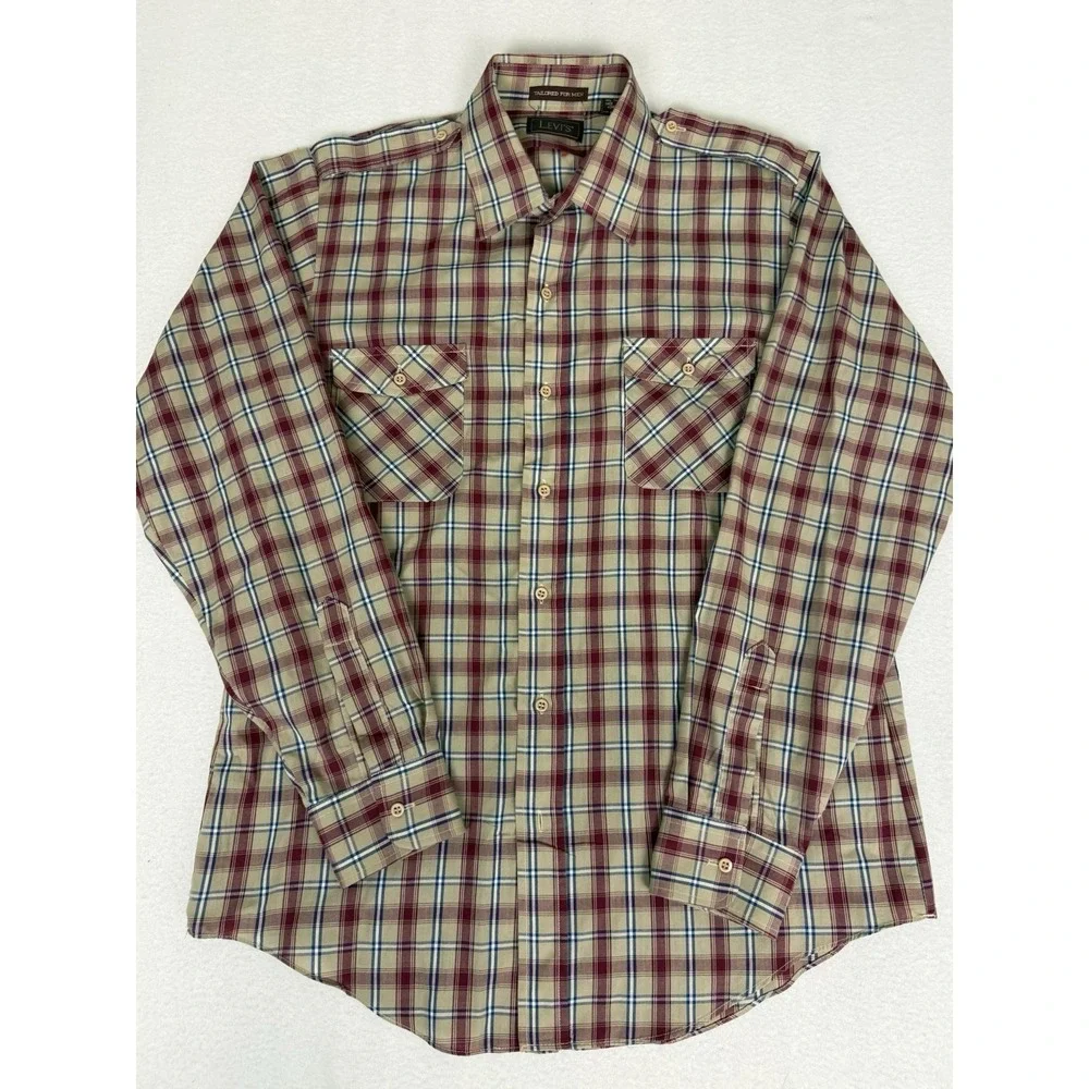 Vintage Levi's Tailored For Men Plaid Button Down Shirt Mens Large Made in Korea
